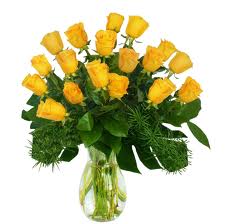 18 Yellow Roses In A Vase